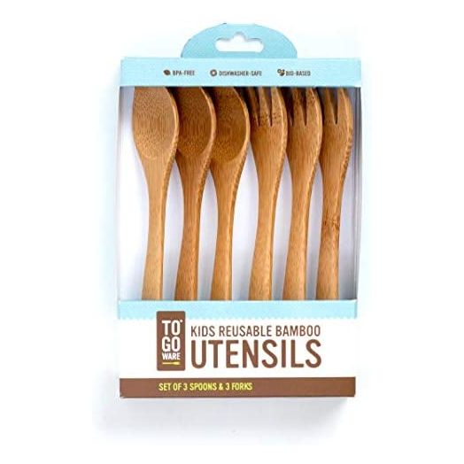 To Go Ware Kids Reusable Bamboo Utensils | Bamboo Utensils | Eco Friendly | 3 Spoons, 3 Forks (Pack of 6)