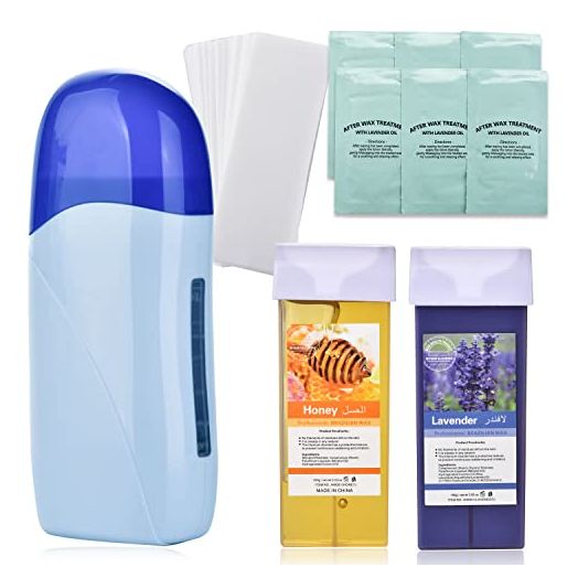 Roll on Wax, Waxing Kit for Women, Roll on Wax Warmer Kit, Wax Roller Kit for Hair Removal, Waxing Kit Roll On, Wax Kit for Larger Areas of the Body, Roller Waxing Kit Including 2 Wax, 100 Non-Woven Wax Strips & Blue Roll on Wax Cartridge Home Waxing Kit