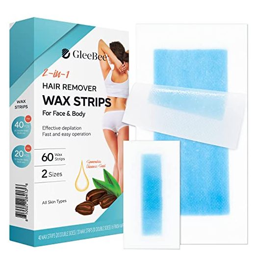Gleebee Wax Strips 60 counts, Waxing Strips, Wax strips for Hair Removal, Wax kit including 40 Body trips and 20 Facial Strips, Hair Removal Body Wax Strips for Face, Arms, Legs, Underarms, and Bikini, Bikini Wax Kit for Women