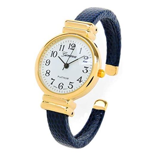 Navy Blue Gold Snake Style Band Slim Case Women's Bangle Cuff Watch