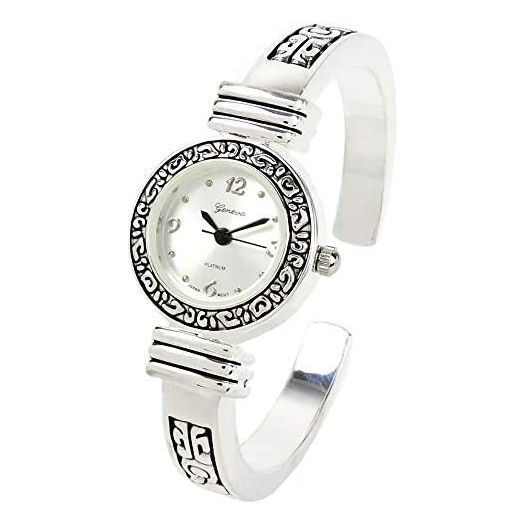 STC Silver Western Style Decorated Bangle Cuff Watch for Women
