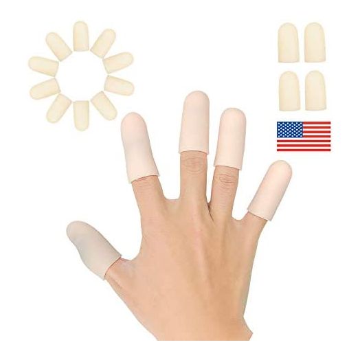 Gel Finger Cots, Finger Protector Support(14 PCS) New Material Finger Sleeves Great for Trigger Finger, Hand Eczema, Finger Cracking, Finger Arthritis and More. (Beige, Short)