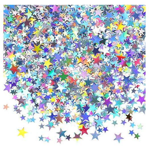 HESTYA 60 g Star Confetti Glitter Star Table Confetti Metallic Foil Stars for Party Wedding Festival Decorations (Holographic Silver, 10mm and 6mm)