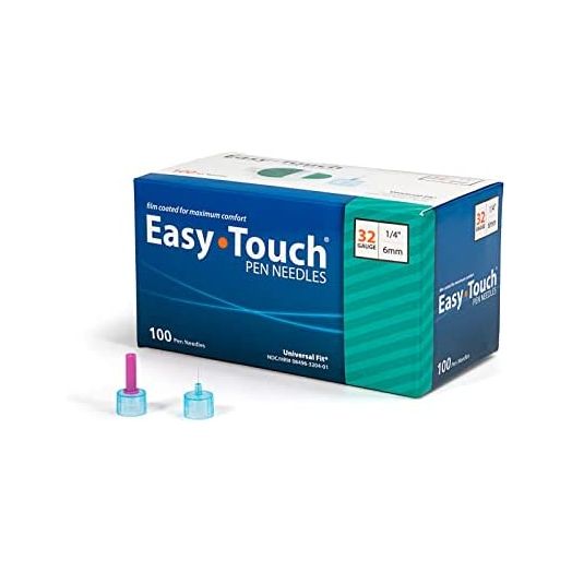 Easy Touch Insulin Pen Needles 32G 1/4-Inch (6mm), Box of 100
