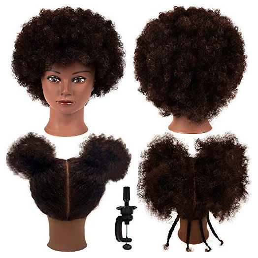 African Mannequin Head with 100% Human Hair Mannequin Head Curly Cosmetology Manican Mannequins Heads with Stand for Display Practice Braiding Styling Training Head Hair Styling