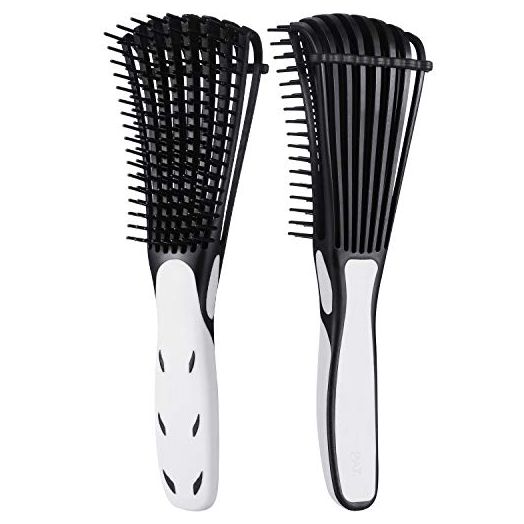 2 Pack Detangling Brush for Curly Hair, ez detangler brush Hair Detangler, Afro Textured 3a to 4c Kinky Wavy for Wet/ Dry/ Long Thick Curly Hair, Exfoliating for Shiny Curls (Black with White)