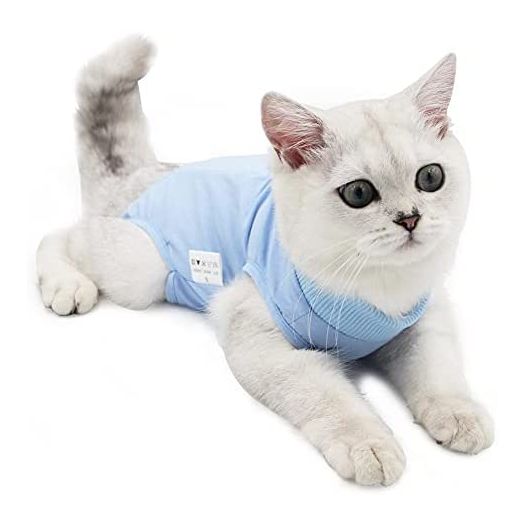 Cat Surgery Suit Surgical Cat Professional Recovery Suit for Abdominal Wounds or Skin Diseases, E-Collar Alternative for Cats and Dogs, After Surgery Wear, Cat Surgical Mask (S, Blue)