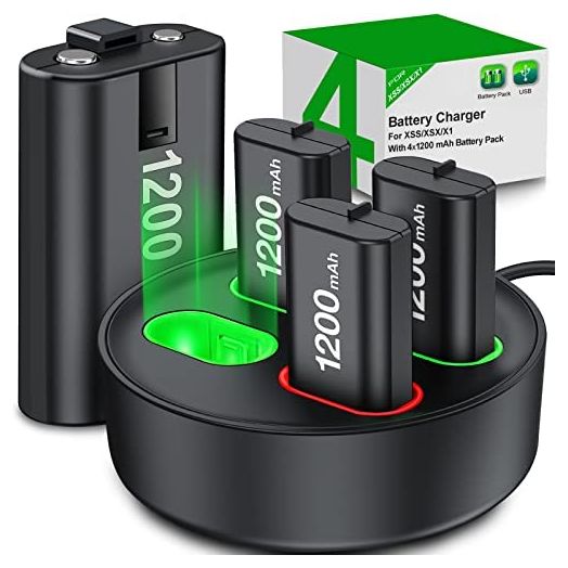 DINOSTRIKE USB C Charger Station for Xbox One Rechargeable Battery Pack, 4x1200mAh Battery Packs for Xbox One Controller, Charging Accessories with Battery Pack for Xbox Series X|S/Xbox One S/X/Elite