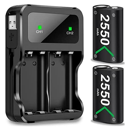 Rechargeable Battery Pack for Xbox One/Xbox Series X|S, Controller Battery Pack for Xbox Series X|S/Xbox One/Xbox One S/Xbox One X/One Elite Controller w/ 2x2550mAh Xbox Controller Battery Pack Green