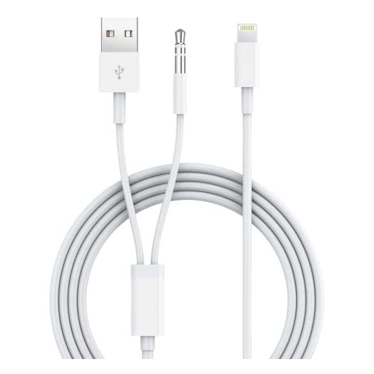 Aux Cord for iPhone, iSkey 2 in 1 3.5mm Aux Cable for Car with Charger Cord Compatible with iPhone 13 12 11 XS XR X 8 7 6 iPad iPod Home Audio, Speaker, Headphone Support All iOS Version (4ft)