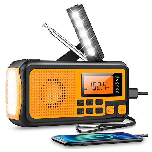 5000mAh Emergency Weather Solar Radio: Missonchoo Hand Crank AM/FM/NOAA Alert Radio 4 Ways Powered with Flashlight | Cellphone Charger | SOS Alarm for Survival Camping Home Outdoor