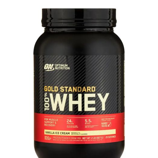 Optimum Nutrition Gold Standard 100% Whey, Vanilla Ice Cream Flavor - 2 lbs (907 Grams)