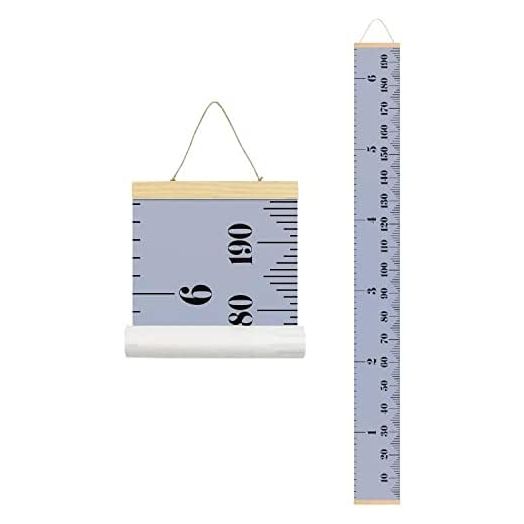 Miaro Kids Growth Chart, Wood Frame Fabric Canvas Height Measurement Ruler from Baby to Adult for Child's Room Decoration 7.9 x 79in (Gray)