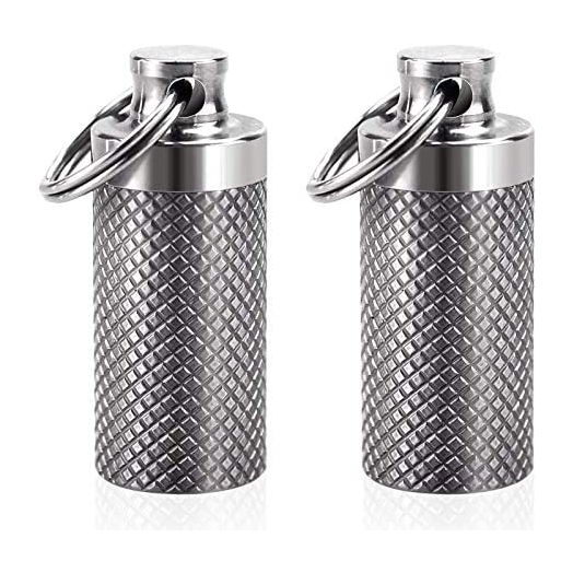 Tisky Keychain Pill Holder,Portable Titanium Waterproof Pill Box Container,Mini Pill Case for Outdoor Travel Purse or Pocket(2PCS)