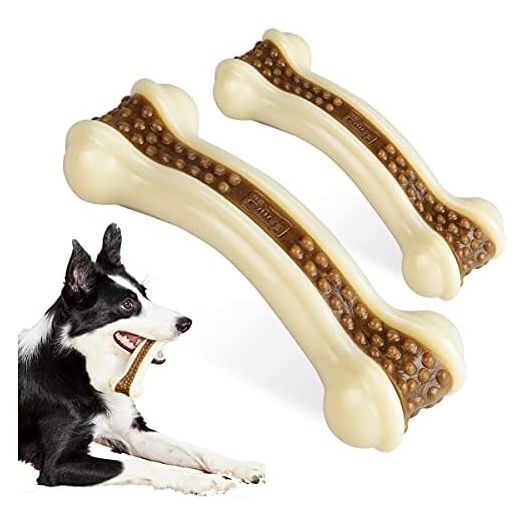 Dog Chew Toys for Aggressive Chewers Large Breed,2 Pack Beef Flavor Indestructible Dog Teething Chew Toys Bones for Large/Medium/Small Puppies ,Pet Toy with Durable Nylon