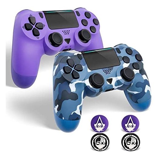 2 Pack Wireless PS4 Controller for Playstation 4, Qyszy88 Wireless Controller for Sony PS4/Pro/Slim/, with Double Shock/Stereo Headset Jack/Touch Pad/Six-axis Motion Control,Great Gamepad Gift (Blue+Purple)