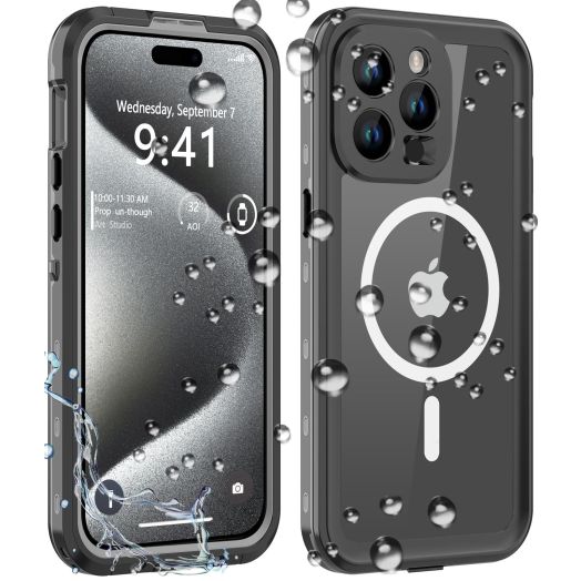 for iPhone 15 Pro Max Case Waterproof,Shockproof Dustproof IP68 Waterproof iPhone 15 Pro Max Case Built-in Screen Protector Charging Magnetic Ring for iPhone 15 Pro Max Cover Black