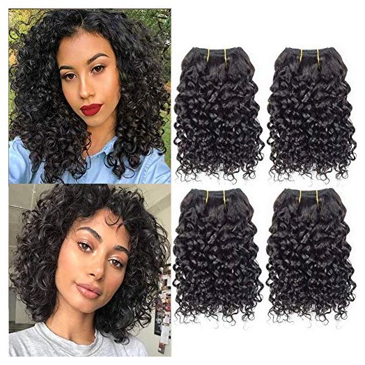 Selina Brazilian Curly Hair Bundles 4 Bundles Kinky Curly Short Human Hair Brazilian Virgin Human Hair 50 Gram/Bundle (8 8 8 8 , Natural Color)