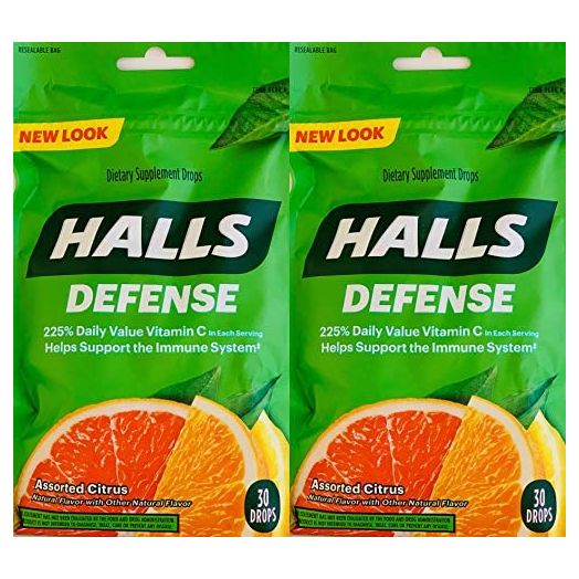 Halls Defense Vitamin C Assorted Citrus Cough Drops, 30-Count (2 Pack) (2 Pack)