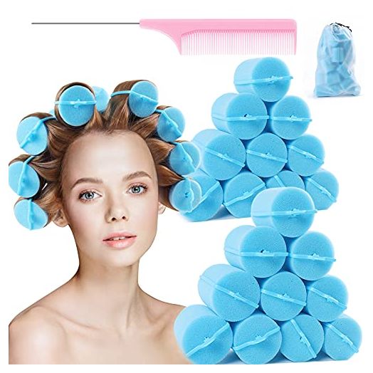 Jumbo Foam Sponge Hair Roller Soft Sleeping rollers Curvy Wavy Hairstyle Curling Hair Styling Tools 24 Pieces Use For Long Hair Short Hair Ladies And Children 2"X2.75"(blue)