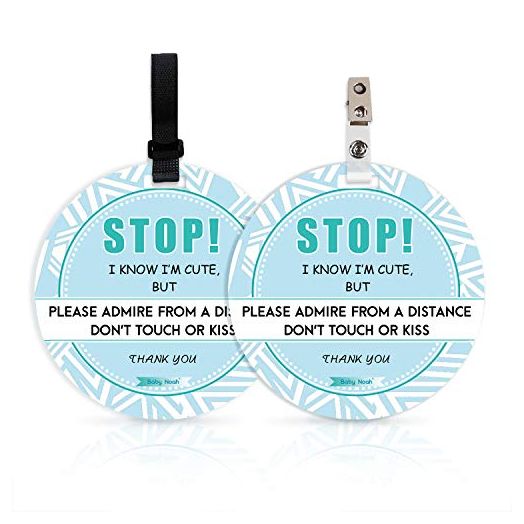No Touching Newborn Baby Car Set Sign or Stroller Tag, Do Not Touch Baby Sign for Baby, Baby Preemie Gender Neutral No Touch Safety Sign with Hanging Straps and Clip