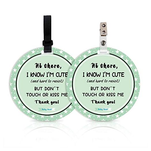 No Touching Newborn Baby Car Set Sign or Stroller Tag, Do Not Touch Baby Sign for Baby Girl Boy, Baby Preemie Gender Neutral No Touch Safety Sign with Hanging Straps and Clip (2 Pack Set)