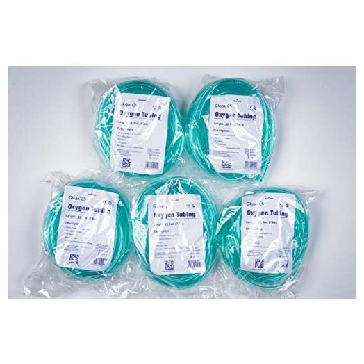 Global Crush Resistant Oxygen Tubing - 25'(25 ft) Tubing, Green - 5 Pack
