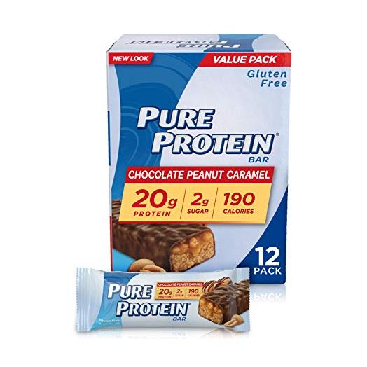 Pure Protein Bars, High Protein, Nutritious Snacks to Support Energy, Low Sugar, Gluten Free, Chocolate Peanut Caramel, 1.76 oz (Pack of 12)