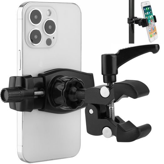 Phone Holder for Golf Cart/Microphone Stand/Cart/Railing/Handlebar/Rod,Fit for 3.5~7.5 inch iPhone/Nexus/HTC/LG/Smartphone,360°Adjustable Clip Aluminum Alloy Mount