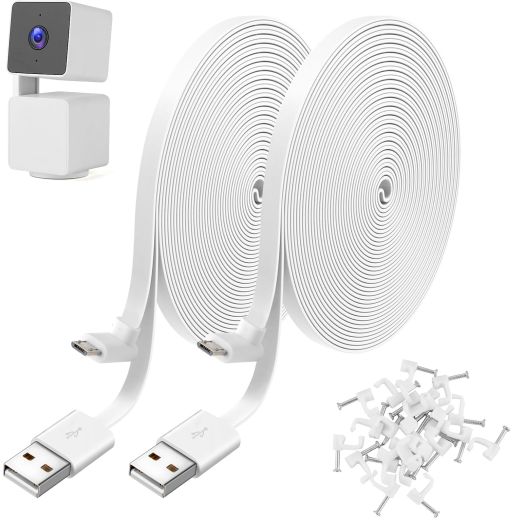 Uogw 2 Pack 30FT Power Cable Compatible with WYZE Cam Pan V3, USB to 90 Degree Micro USB Extension Cable for WYZE Cam Pan V3,L-Shaped Flat Power Cord (White)