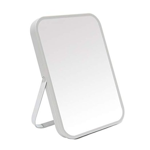 YEAKE Table Desk Vanity Makeup Mirror,8-Inch Portable Folding Mirror with Metal Stand 90°Adjustable Rotation Tavel Make Up Mirror Hanging Bathroom for Shower Shaving(Gray)