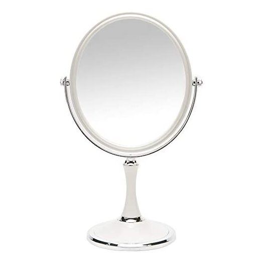 YEAKE Desk Mirror Vintage Table Mirror with Stand 8-inch Double Sided Swivel Mirror 1X/3X Magnification Makeup Vanity Mirror with Silver Style 13 Inch Height Standing Tabletop Mirror(Oval)