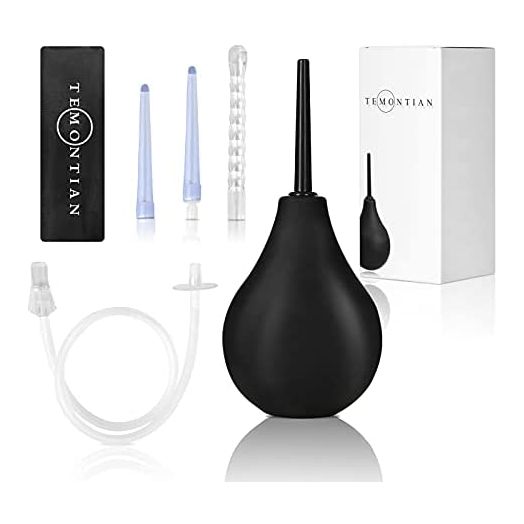 TEMONTIAN Enema Bulb Kit ,Anal Douche for Men Women Beginners, with 19.7in Hose+4 Nozzles (Black)