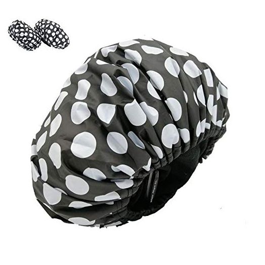 Shower Cap For Women Terry Lined Reusable Plastic Waterproof Bath Cap Washable Black White Ladies Best Showercaps Hair Cover