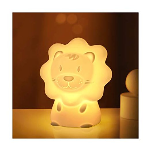 Cute Night Light for Kids – Paint Free Silicone Lion LED Nightlight, Nursery Lamp with Timer, for Toddler, Baby, Girls, Boys, Children Gift, Bedroom