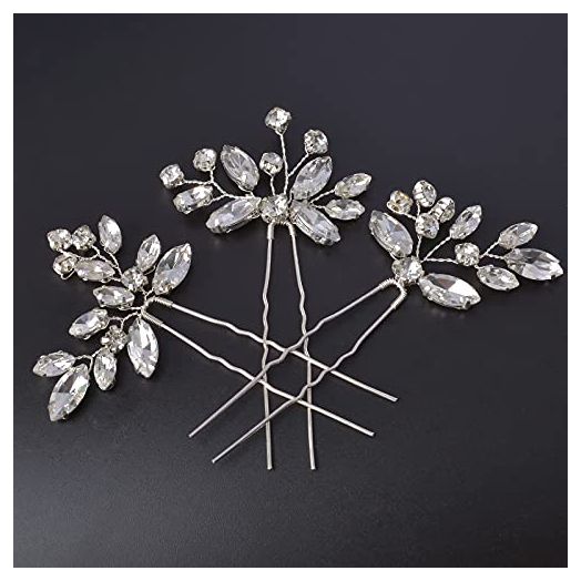 Bestshoot Bridal Hair Accessories, Beusoulover 3pcs Crystal Wedding Hair Pieces, Handmade Rhinestone Bridal Hair Pin for Women, Girls, Bridesmaids (Silver)