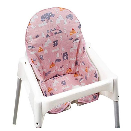 ZARPMA Cotton Seat Covers for IKEA Antilop Highchair,Cotton Surface and Cotton Padded,Forest Pattern Foldable Baby Highchair Cover for IKEA Child Chair Cushion (Pink Forest)