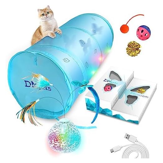 Migipaws Cat Toys, Interactive Cat Toy for Indoor Cats Play Moving Shadow of Butterfly Feather Project on Cat Tunnel, Cardboard Box Toys, Rechargeable