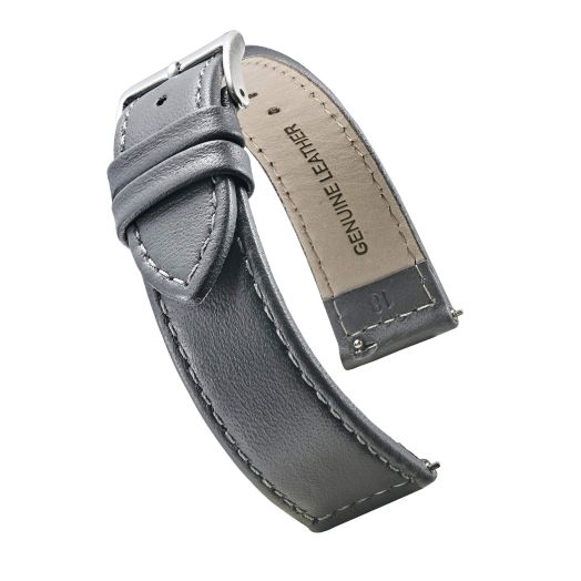 STUNNING SELECTION ALPINE flat Stitched Genuine Leather Watch strap with Quick Release Spring Bars - Grey -22 mm