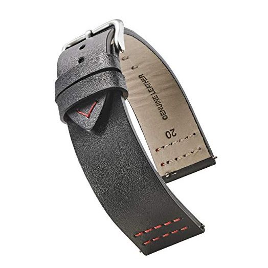 STUNNING SELECTION ALPINE flat Stitched Genuine Leather Watch strap with Quick Release Spring Bars - Black - 22 mm