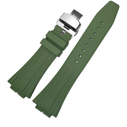 MOD Kit Compatible Fluororubber Strap Modified Rubber Watchband For Casio For G-shock Men's GM2100 GM-2100B Watch Accessories With Tool (Green Strap + Silver Buckle)
