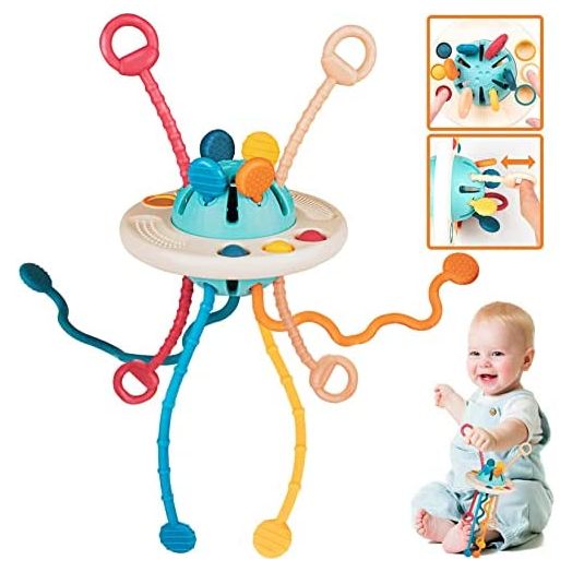 Montessori Toys for 18M+,Baby Sensory UFO Food Grade Silicone Pull String Activity Toys for Travel, Early Development Toys Toddlers for Babies Boys Girls Birthday Gift