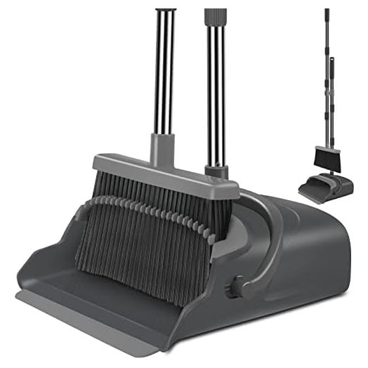 kelamayi Broom and Dustpan Set for Home, Office, Indoor&Outdoor Sweeping, Stand Up Broom and Dustpan (Black&Gray)