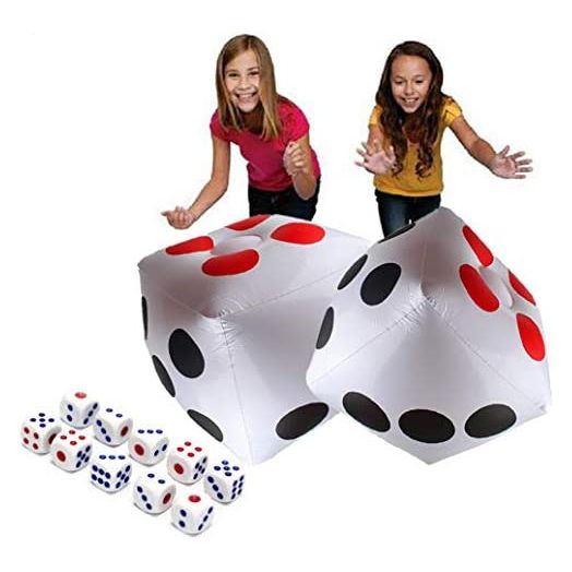 13" Jumbo Inflatable Dice, Outdoor Fun Giant Inflatable Dice Set and 12mm 10pcs Dice for Indoor (2 Pack)