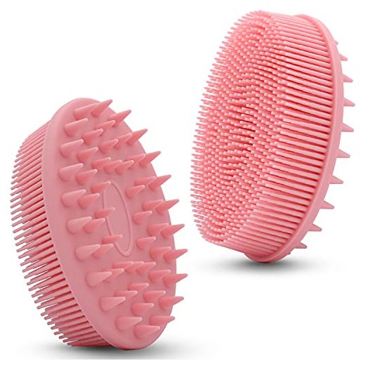 Upgrade 2 in 1 Bath and Shampoo Brush, Silicone Body Scrubber for Use in Shower, Exfoliating Body Brush, Premium Silicone Loofah, Head Scrubber, Scalp Massager/Brush, Easy to Clean (1PC Pink)