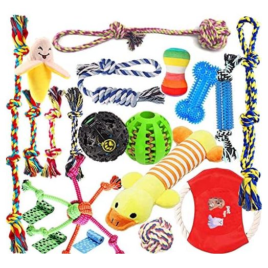 Dog Puppy Toys, Value Puppy Chew Toys for Med to Small Dogs with Interactive Dog Rope Toys, Dog Treat Dispenser Ball, Dog Squeak Toys, Tug of War Toys for Fun and Teeth Cleaning Dog Chew Toys(20 Pack)