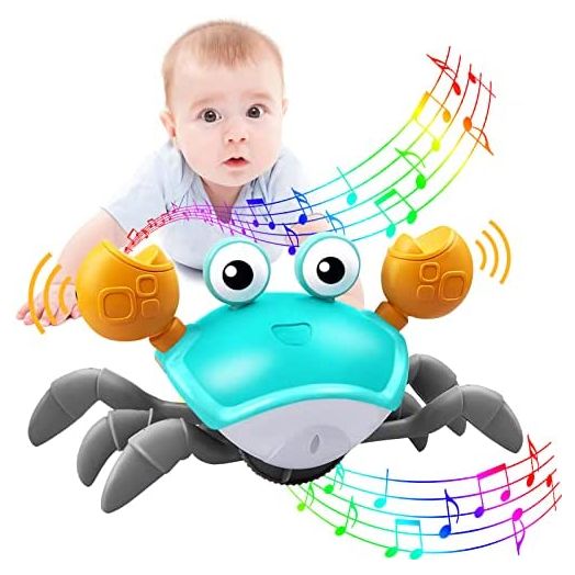 Plnmlls Crawling Crab Baby Toy,Tummy Time Baby Toys with Music and LED Light Will Automatically Avoid Obstacles, Build in Rechargeable Battery for Toddler Interactive Development Toy