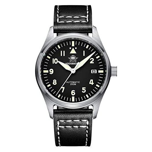 ADDIESDIVE Pilot Watch for Men Automatic Steel NH35A Movement Diver 200M Luminescent Dial
