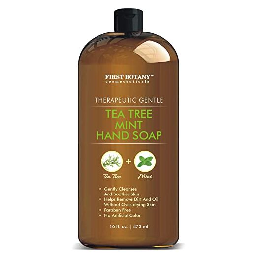 Tea Tree Mint Hand Soap - Liquid Hand Soap with Peppermint, Jojoba & Coconut Oil Multipurpose Liquid Soap Natural Bathroom Soap & Liquid hand wash - HUGE 16 oz