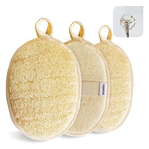 Natural Loofah Sponge Exfoliating Body Scrubber (3 Pack),Made with Eco-Friendly and Biodegradable Shower Luffa Sponge, Loofah for Women and Men, Beige